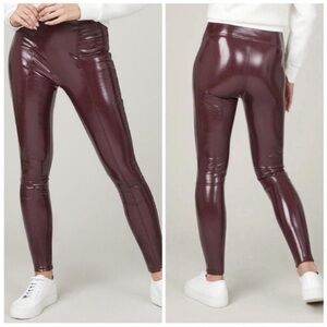 SPANX Small Petite Leggings Faux Leather Patent Leggings in Ruby NWT